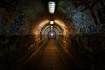 Image showing Dark undergorund passage with light