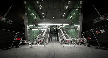 Image showing Moving escalator in the business center