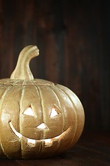 Image showing Halloween Pumpkin on Wood Grunge Rustic Background