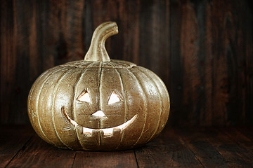 Image showing Halloween Pumpkin on Wood Grunge Rustick Background