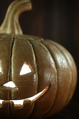 Image showing Halloween Pumpkin on Wood Grunge Rustick Background