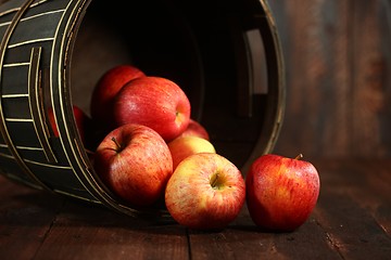 Image showing Red Apples on Wood Grunge Background