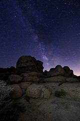 Image showing Star Trails and Milky Way in Joshua Tree National Park