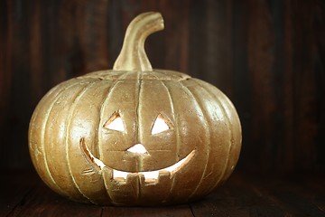 Image showing Halloween Pumpkin on Wood Grunge Rustic Background