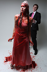 Image showing Psychotic Bleeding Woman in a Horror Themed Image