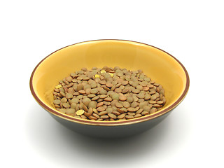 Image showing lentils  in a bowl of ceramic on white background