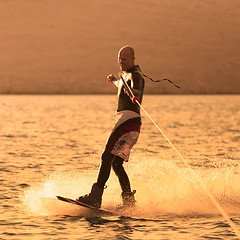 Image showing Wakeboarder in sunset.