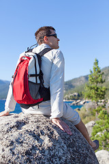 Image showing young man hiking