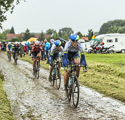 Image showing The Cyclist Mathew Hayman on a Cobbled Road - Tour de France 201