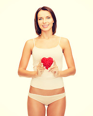Image showing beautiful woman in cotton underwear and red heart