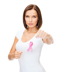 Image showing woman with pink cancer ribbon