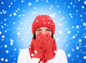 Image showing smiling young woman in winter clothes