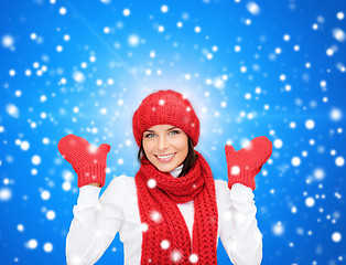 Image showing smiling young woman in winter clothes