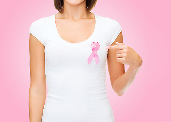 Image showing woman with pink cancer awareness ribbon