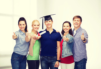 Image showing group of students with diploma showing thumbs up