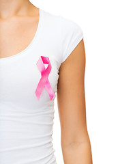 Image showing woman with pink cancer awareness ribbon