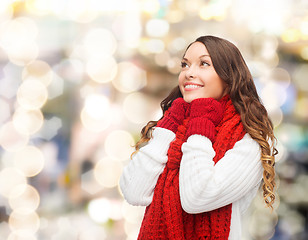 Image showing smiling young woman in winter clothes