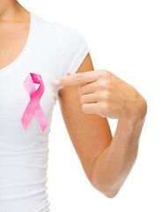 Image showing woman with pink cancer awareness ribbon