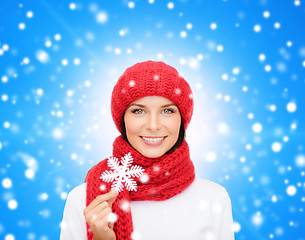 Image showing smiling young woman in winter clothes