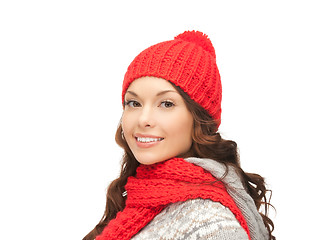 Image showing beautiful asian woman in hat and mittens