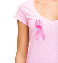 Image showing woman with pink cancer awareness ribbon