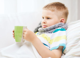 Image showing ill boy with flu at home