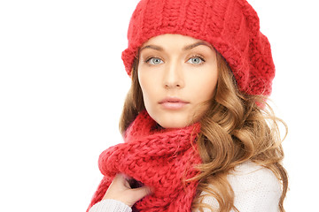 Image showing close up of smiling young woman in winter clothes