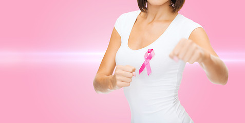 Image showing woman with pink cancer awareness ribbon