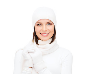 Image showing woman in hat, muffler and gloves