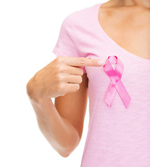 Image showing woman with pink cancer awareness ribbon