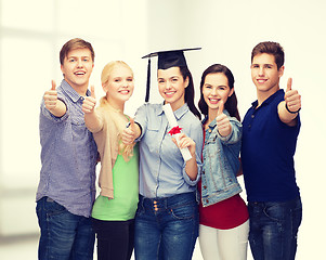 Image showing group of students with diploma showing thumbs up