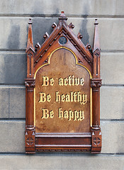 Image showing Decorative wooden sign - Be active, be healthy, be happy