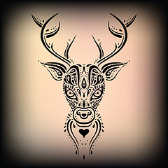 Image showing Deer head. Ethnic pattern.