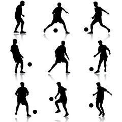 Image showing  silhouettes of soccer players with the ball. Vector illustratio