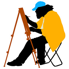 Image showing Silhouette, artist at work on a white background, vector illustr