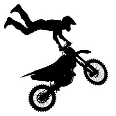 Image showing Black silhouettes Motocross rider on a motorcycle. Vector illust