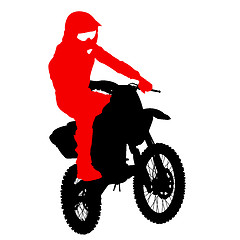 Image showing Black silhouettes Motocross rider on a motorcycle. Vector illust