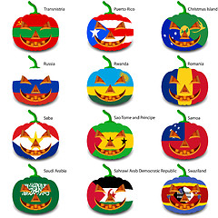 Image showing Set pumpkins for Halloween as a flags of the world. Vector illus