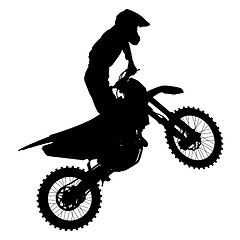 Image showing Black silhouettes Motocross rider on a motorcycle. Vector illust