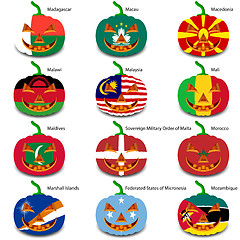 Image showing Set pumpkins for Halloween as a flags of the world. Vector illus