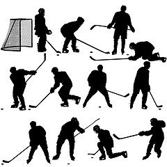 Image showing Set of silhouettes of hockey player. Isolated on white. illustra