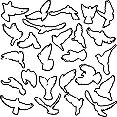 Image showing Concept of love or peace. Set of silhouettes of doves. Vector il