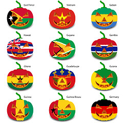 Image showing Set pumpkins for Halloween as a flags of the world. Vector illus