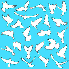 Image showing Concept of love or peace. Set of silhouettes of doves. Vector il