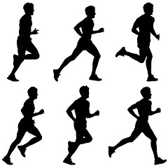 Image showing Set of silhouettes. Runners on sprint, men. vector illustration.