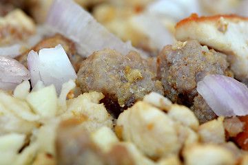 Image showing fresh ripe roasted beef meat with onion