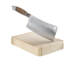 Image showing Meat-cleaver and chopping board