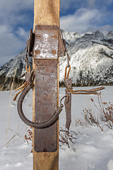 Image showing vintage ski bindings closeup