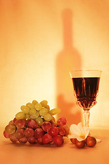 Image showing Wine, fruits and silhouette