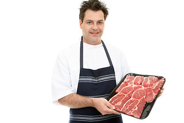 Image showing Butcher showcasing steak